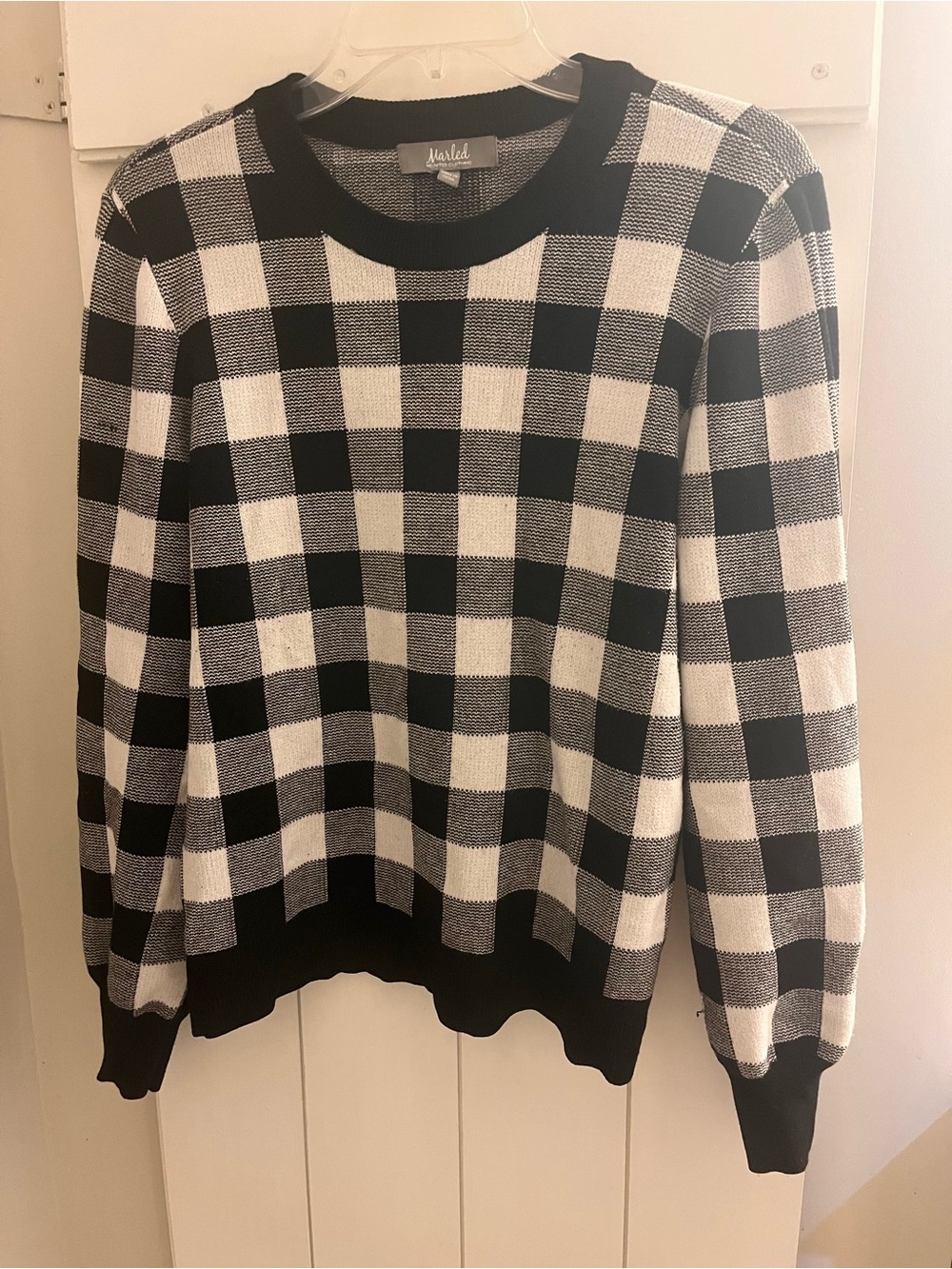 FLAWS Marled Black & White Buffalo Check Crewneck Sweater